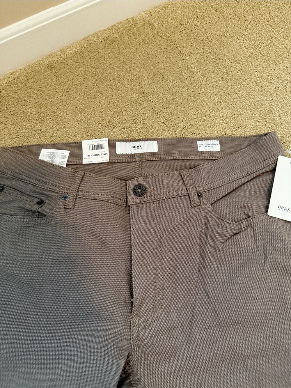 Men's Brown Stretch Slim Fit Pants - Picture 3 of 7
